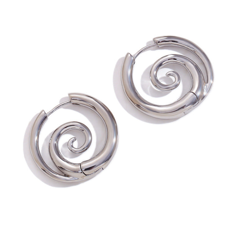spiral hoop earrings, geometric earrings, minimalist jewelry, stainless steel earrings, gold hoops, silver hoops, bold design, modern style, statement earrings, everyday accessories EH-117