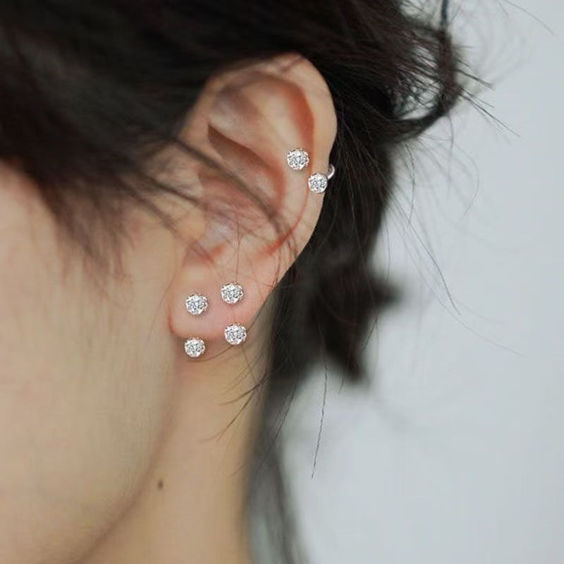 double crystal earrings, minimalist ear cuffs, cubic zirconia jewelry, sterling silver earrings, cartilage hoops, dainty earrings, everyday sparkle, modern minimalist style, stackable jewelry, unpierced ear cuffs EH-120