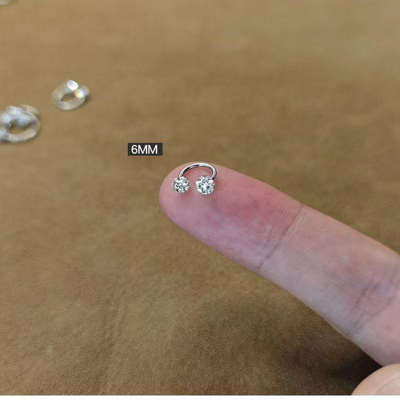 double crystal earrings, minimalist ear cuffs, cubic zirconia jewelry, sterling silver earrings, cartilage hoops, dainty earrings, everyday sparkle, modern minimalist style, stackable jewelry, unpierced ear cuffs EH-120