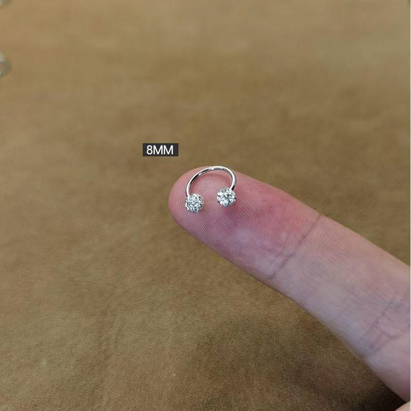 double crystal earrings, minimalist ear cuffs, cubic zirconia jewelry, sterling silver earrings, cartilage hoops, dainty earrings, everyday sparkle, modern minimalist style, stackable jewelry, unpierced ear cuffs EH-120