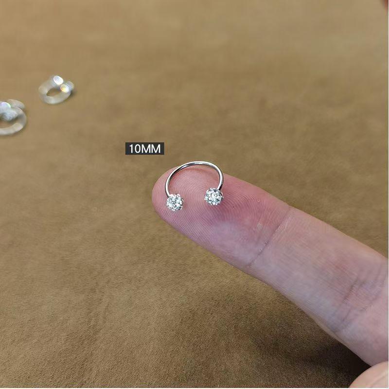 double crystal earrings, minimalist ear cuffs, cubic zirconia jewelry, sterling silver earrings, cartilage hoops, dainty earrings, everyday sparkle, modern minimalist style, stackable jewelry, unpierced ear cuffs EH-120