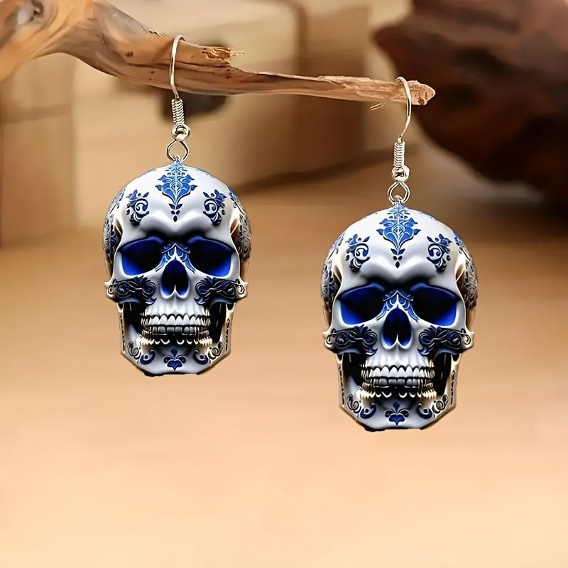 skull earrings, gothic jewelry, Halloween earrings, sugar skull design, boho style, festival accessories, statement earrings, colorful skulls, punk earrings, day of the dead jewelry EH-121