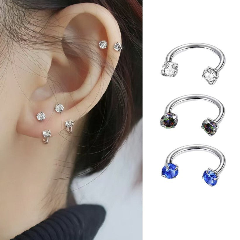 nose ring, lip ring, cartilage hoop, minimalist piercing jewelry, stainless steel ring, rainbow crystal, dainty hoop, everyday jewelry, colorful zircon, unisex body jewelry EH-124