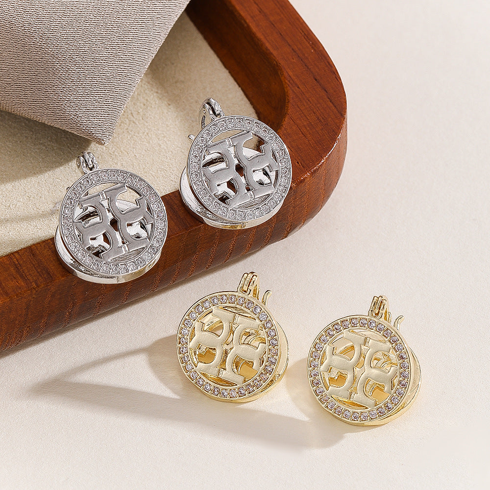 geometric earrings, round statement earrings, luxury design, gold earrings, silver earrings, crystal border, minimalist glam, everyday chic, stainless steel jewelry, elegant fashion accessory EH-125