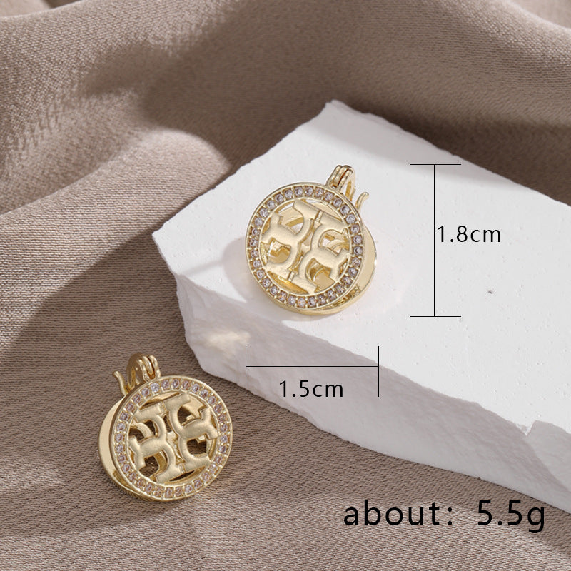 geometric earrings, round statement earrings, luxury design, gold earrings, silver earrings, crystal border, minimalist glam, everyday chic, stainless steel jewelry, elegant fashion accessory EH-125