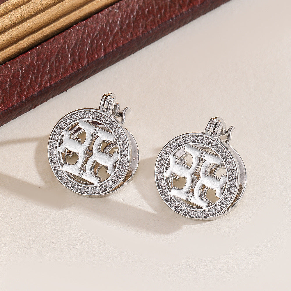 geometric earrings, round statement earrings, luxury design, gold earrings, silver earrings, crystal border, minimalist glam, everyday chic, stainless steel jewelry, elegant fashion accessory EH-125