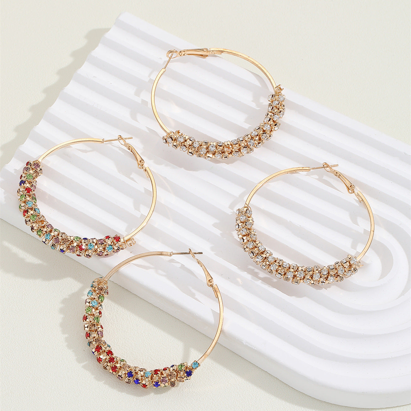hoop earrings, rhinestone hoops, colorful crystal earrings, statement hoops, party jewelry, gold hoops, glamorous style, sparkle earrings, festival fashion, everyday glam EH-127