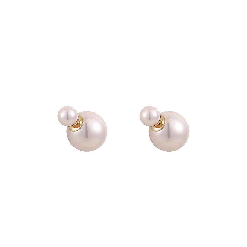 pearl earrings, double pearl studs, classic jewelry, elegant style, gold detail, minimalist earrings, daily wear, timeless chic, wedding jewelry, feminine elegance EH-029