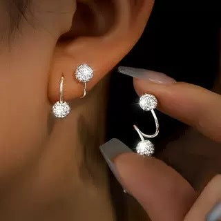 diamond earrings, crystal studs, minimalist hoops, double-sided earrings, sparkle jewelry, everyday glam, elegant style, lightweight earrings, cubic zirconia, night-out accessories EH-130