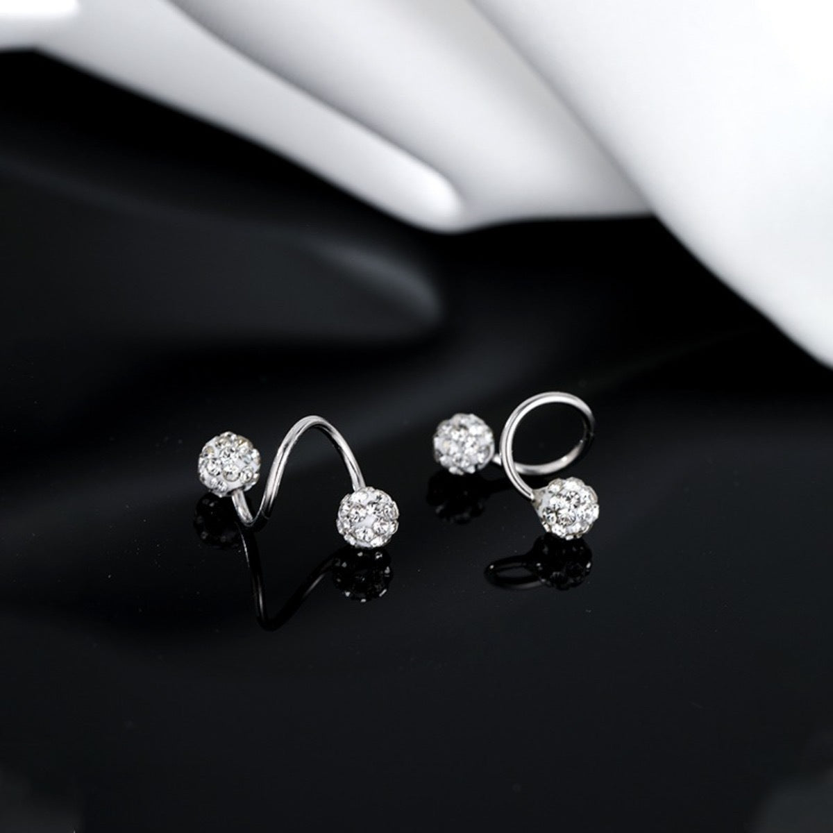 diamond earrings, crystal studs, minimalist hoops, double-sided earrings, sparkle jewelry, everyday glam, elegant style, lightweight earrings, cubic zirconia, night-out accessories EH-130