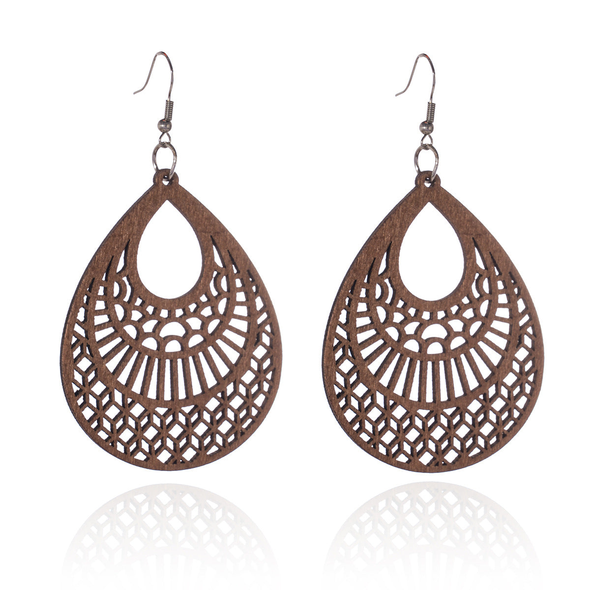 wood earrings, boho earrings, vintage style, lightweight jewelry, statement earrings, hollow carved design, natural wood texture, daily wear, festival accessories, handmade earrings EH-131