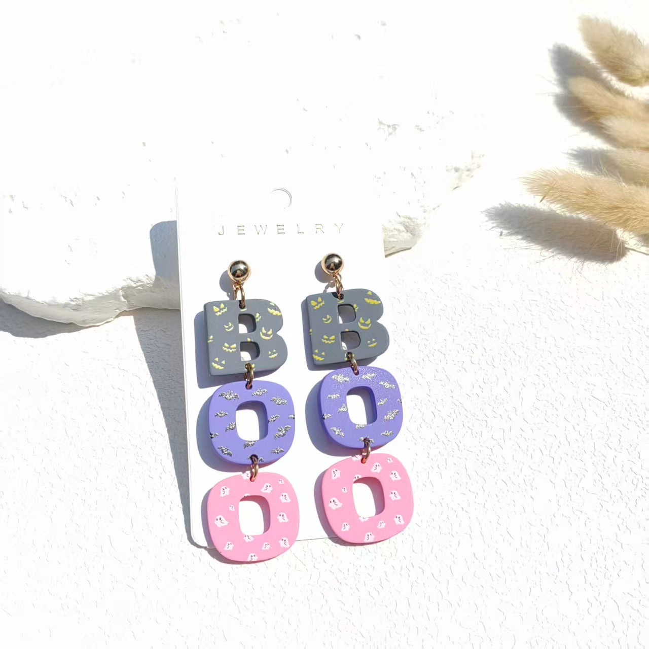 Halloween earrings, spooky jewelry, acrylic earrings, ghost design, pumpkin earrings, statement earrings, cute Halloween accessories, colorful earrings, fun party style, seasonal jewelry EH-132