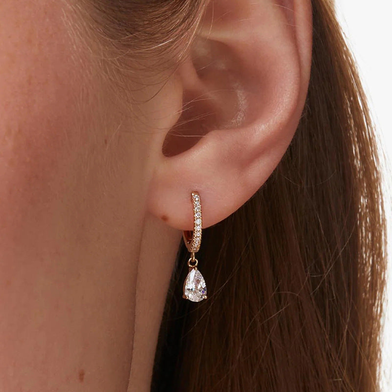 teardrop earrings, crystal drop earrings, minimalist hoops, elegant jewelry, daily wear, silver earrings, gold earrings, cubic zirconia, timeless design, classy accessories EH-133