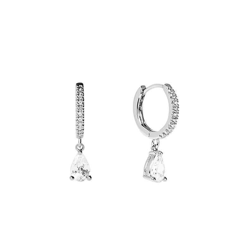 teardrop earrings, crystal drop earrings, minimalist hoops, elegant jewelry, daily wear, silver earrings, gold earrings, cubic zirconia, timeless design, classy accessories EH-133