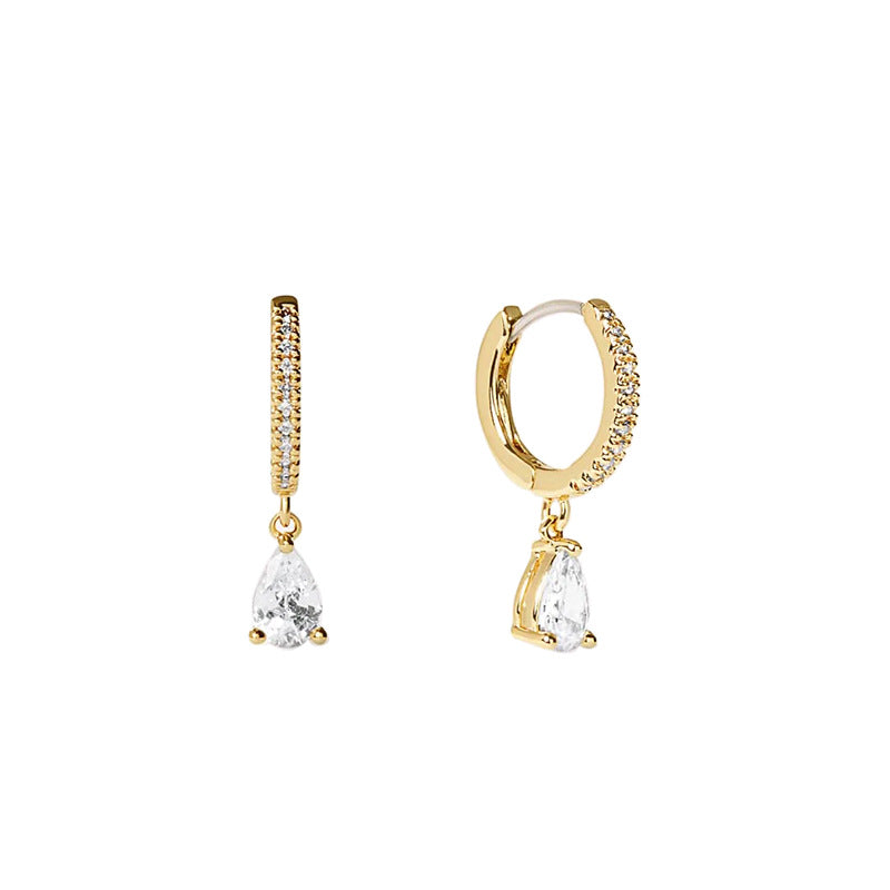 teardrop earrings, crystal drop earrings, minimalist hoops, elegant jewelry, daily wear, silver earrings, gold earrings, cubic zirconia, timeless design, classy accessories EH-133