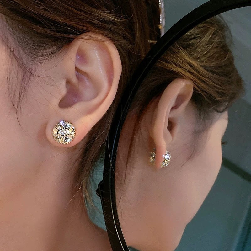 crystal stud earrings, round earrings, statement studs, vintage glam, rhinestone jewelry, party earrings, daily sparkle, silver earrings, gold earrings, elegant accessories EH-134