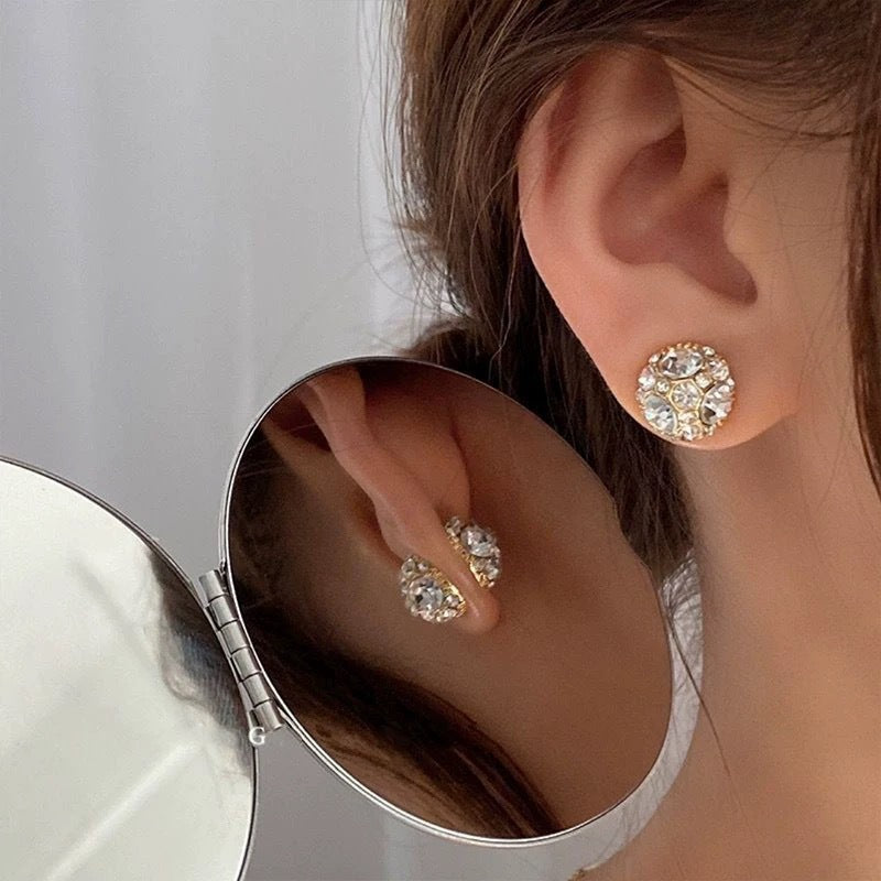 crystal stud earrings, round earrings, statement studs, vintage glam, rhinestone jewelry, party earrings, daily sparkle, silver earrings, gold earrings, elegant accessories EH-134