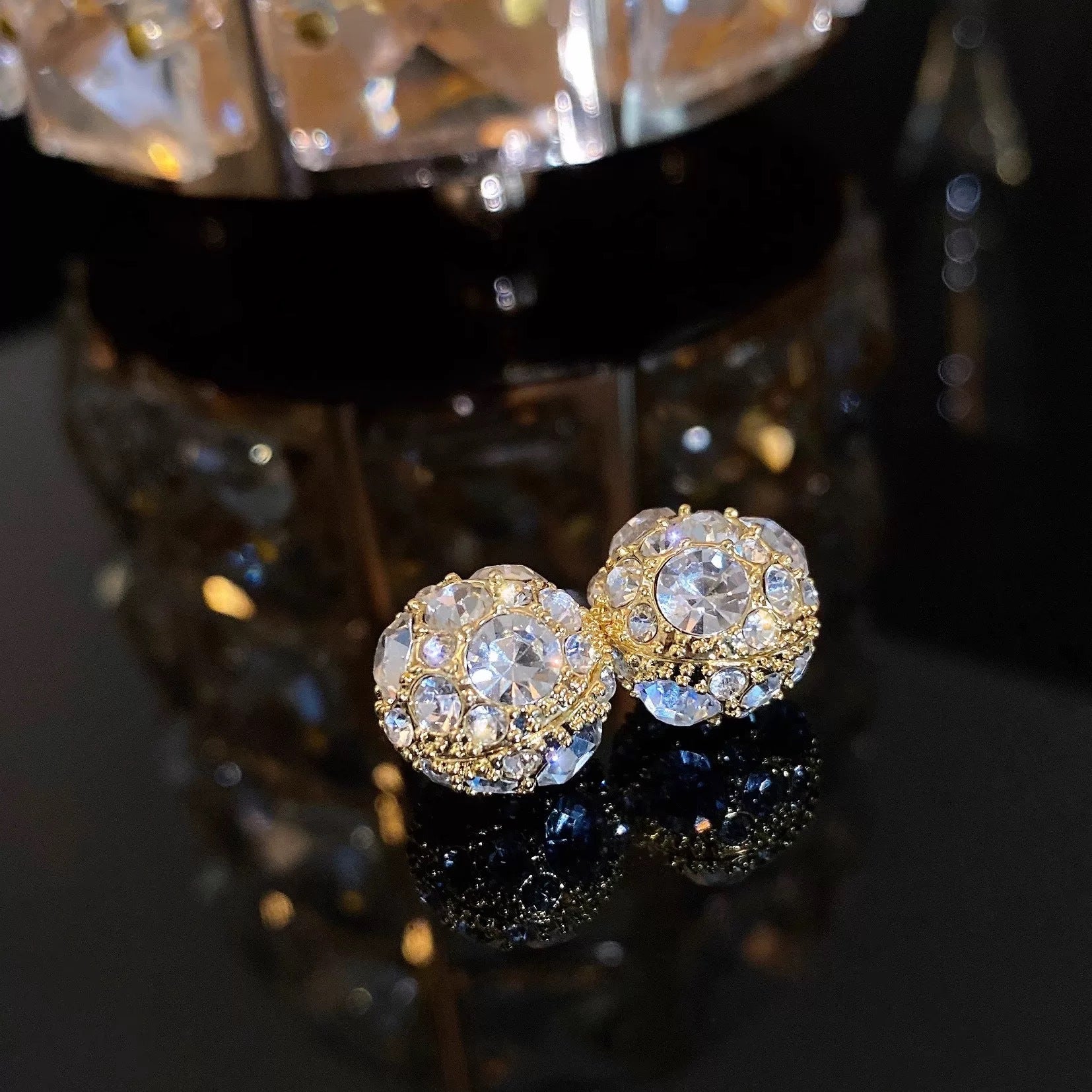 crystal stud earrings, round earrings, statement studs, vintage glam, rhinestone jewelry, party earrings, daily sparkle, silver earrings, gold earrings, elegant accessories EH-134