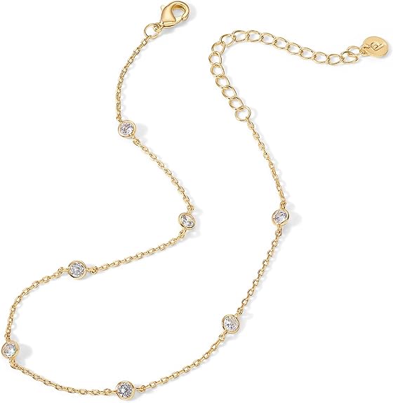 14K Gold Plated Anklet for Women - Trendy Link Chain Ankle Bracelet Summer Jewelry - Boho Dainty Anklets with Cubic Zirconia, Beaded, Evil Eye, Star, Station, Pearls Adjustable Gold Jewelry EH-053