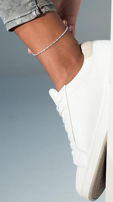 925 Sterling Silver Diamond-Cut Oval and Round Bead Ball Chain Anklet Ankle Bracelet for Women, Made in Italy JL-054