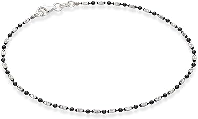 925 Sterling Silver Diamond-Cut Oval and Round Bead Ball Chain Anklet Ankle Bracelet for Women, Made in Italy JL-054