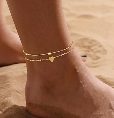 2/3 PCS Gold Anklets for Women Waterproof Cuban Link Anklet Beaded Bracelets Stackable Bracelets 14K Gold Plated Custom Jewelry Gifts Non Tarnish Lightweight JL-056