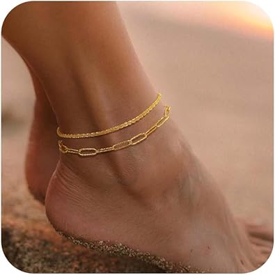 Sterling Silver Ankle Bracelets for Women: Dainty Layered Waterproof Anklet for Women Adjustable Womens Anklet Set Stackable Figaro Beaded Cuban Link Anklets Beach Jewelry for Women JL-058