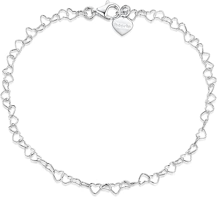 925 Fine Sterling Silver Naturally Adjustable Anklet - 3 mm Heart Chain Ankle Bracelet - up to 10" inch - Flexible Fit JL-059