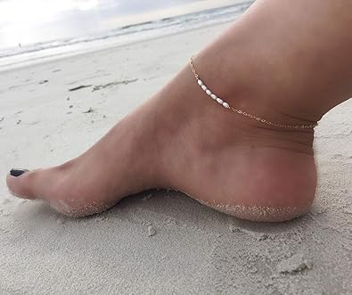 Women Gold Anklet Boho Delicate Handmade 18k Gold Plated Dainty Beach Pearl Foot Chain Ankle Bracelet Adjustable Wafer Anklet for Women ANK-Pearl Product details JL-060