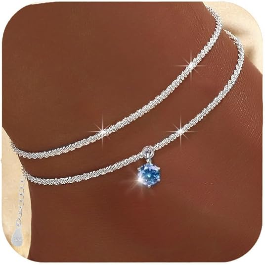 Ankle Bracelets for Women, Dainty Layered Waterproof Anklet for Women Adjustable Womens Anklet Set Stackable Diamond Link Anklets Beach Jewelry for Women (Silvery) JL-061