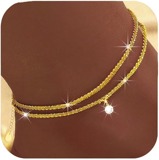 Ankle Bracelets for Women, Dainty Layered Waterproof Anklet for Women Adjustable Womens Anklet Set Stackable Diamond Link Anklets Beach Jewelry for Women (Silvery) JL-061