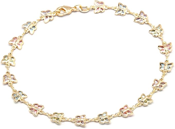 18K Gold Plated Gold and Multi Color Crystal Baguette Anklet Product details JL-062