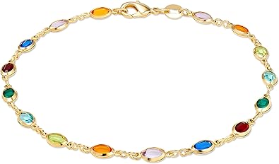 18K Gold Plated Gold and Multi Color Crystal Baguette Anklet Product details JL-062