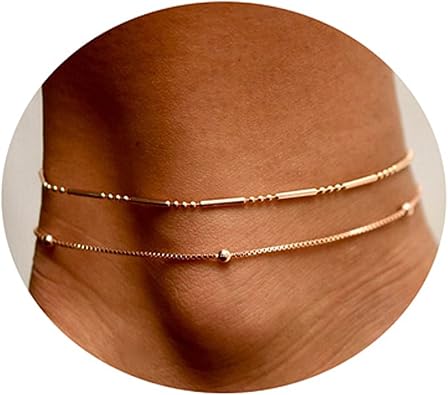 Dainty Layered Anklet, 14K Gold Filled Cute Beads Satellite Chain Heart Boho Adjustable Anklets for Women JL-063