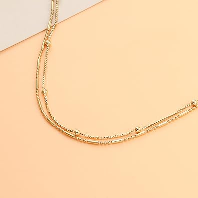 Dainty Layered Anklet, 14K Gold Filled Cute Beads Satellite Chain Heart Boho Adjustable Anklets for Women JL-063