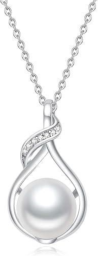 Freshwater Pearl Necklaces for Women, 925 Sterling Silver Teardrop Infinity 8.5Mm Real Pearl Pendant, Dainty Women's Jewelry Gifts for Mom Wife Girlfriend Anniversary Birthday Wedding Bridal XL-081