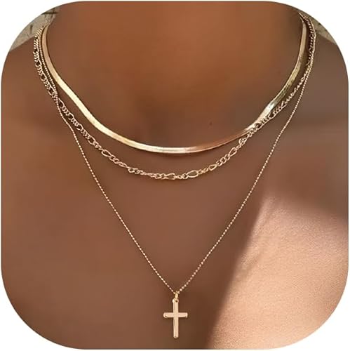 Layered Gold Necklaces for Women Trendy, 3 Pcs 14K Gold Plated Choker Paperclip Box Chain Necklace, Stackable Women's Gold Pendant Necklaces Jewelry Set XL-083