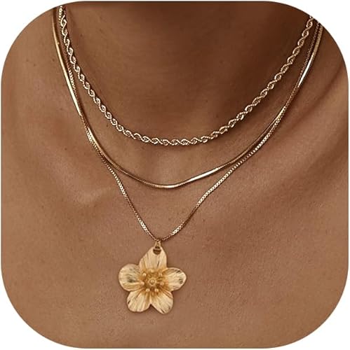 Layered Gold Necklaces for Women Trendy, 3 Pcs 14K Gold Plated Choker Paperclip Box Chain Necklace, Stackable Women's Gold Pendant Necklaces Jewelry Set XL-083