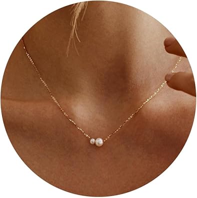 Gold Pearl Necklaces for Women Trendy 14k Gold Plated Dainty Necklace Simple Pearl Drop Single Charm Pendant Necklace Women's Jewelry Best Friend Birthday Gifts Gold Jewelry for Women XL-086