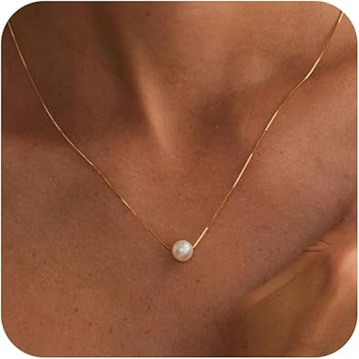 Gold Pearl Necklaces for Women Trendy 14k Gold Plated Dainty Necklace Simple Pearl Drop Single Charm Pendant Necklace Women's Jewelry Best Friend Birthday Gifts Gold Jewelry for Women XL-086