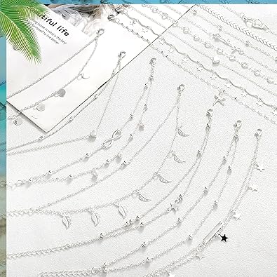 16 Pieces Ankle Bracelets 14K for Women Anklets Set Boho Beach Anklets Foot Chains Adjustable Foot Hand Jewelry Romantic Gift JL-066