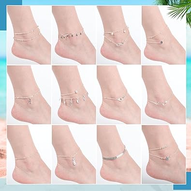 16 Pieces Ankle Bracelets 14K for Women Anklets Set Boho Beach Anklets Foot Chains Adjustable Foot Hand Jewelry Romantic Gift JL-066