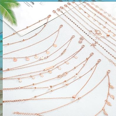 16 Pieces Ankle Bracelets 14K for Women Anklets Set Boho Beach Anklets Foot Chains Adjustable Foot Hand Jewelry Romantic Gift JL-066