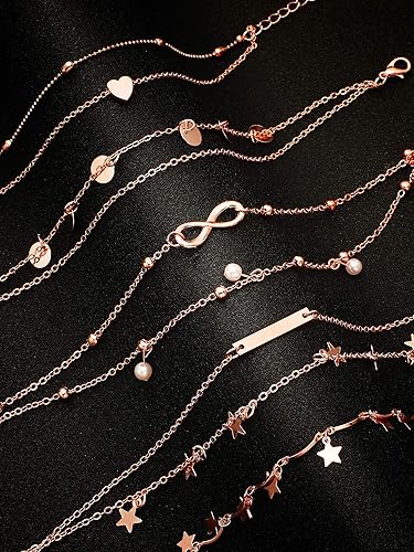 16 Pieces Ankle Bracelets 14K for Women Anklets Set Boho Beach Anklets Foot Chains Adjustable Foot Hand Jewelry Romantic Gift JL-066