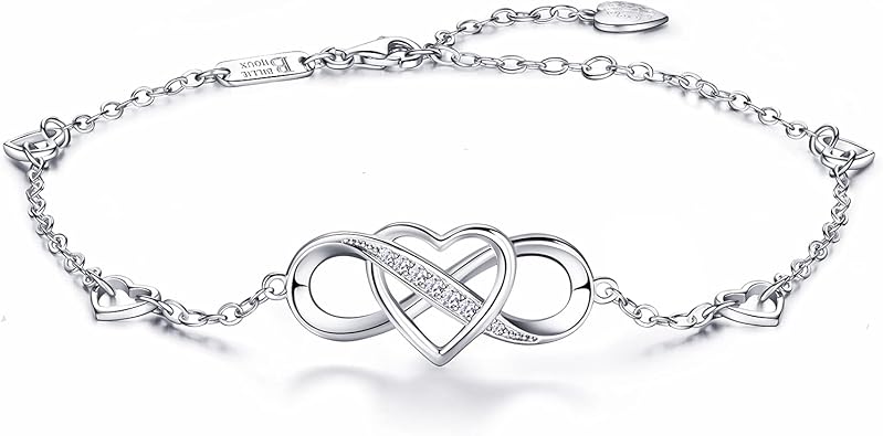 925 Sterling Silver Anklet Bracelets for Women Infinity Heart Ankle Bracelet White Gold Plated Love Charm Adjustable Large Bracelet Gifts for Women Wife Product details JL-067