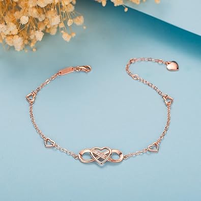925 Sterling Silver Anklet Bracelets for Women Infinity Heart Ankle Bracelet White Gold Plated Love Charm Adjustable Large Bracelet Gifts for Women Wife Product details JL-067