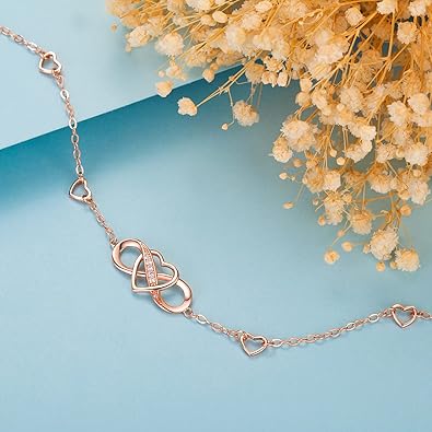 925 Sterling Silver Anklet Bracelets for Women Infinity Heart Ankle Bracelet White Gold Plated Love Charm Adjustable Large Bracelet Gifts for Women Wife Product details JL-067