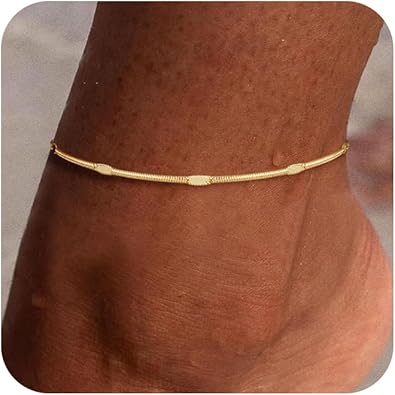 Anklets for Women, Waterproof 14K Gold/Sterling Silver Plated Ankle Bracelets for Women Layered Cuban Herringbone Chain Anklet Bracelet Set Beach Jewelry JL-068