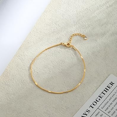 Anklets for Women, Waterproof 14K Gold/Sterling Silver Plated Ankle Bracelets for Women Layered Cuban Herringbone Chain Anklet Bracelet Set Beach Jewelry JL-068