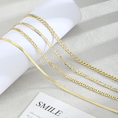 Anklets for Women, Waterproof 14K Gold/Sterling Silver Plated Ankle Bracelets for Women Layered Cuban Herringbone Chain Anklet Bracelet Set Beach Jewelry JL-068